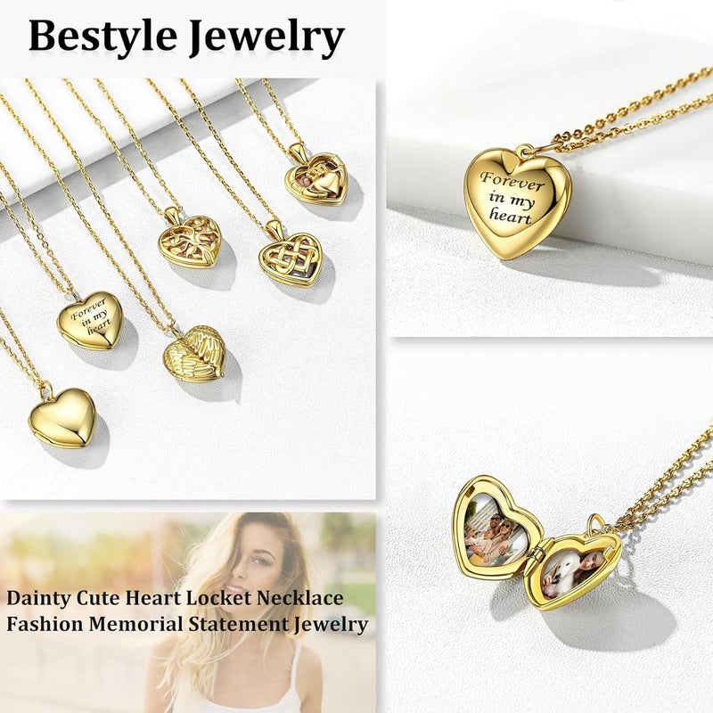 Bestyle قلادة قلب من الفضة الإسترلينية للنساء، قلادة قلب صغيرة لطيفة ورقيقة باللون الذهبي/الوردي/الفضي، هدية مجوهرات تعبر عن الحب للأم أو الزوجة - Image 3